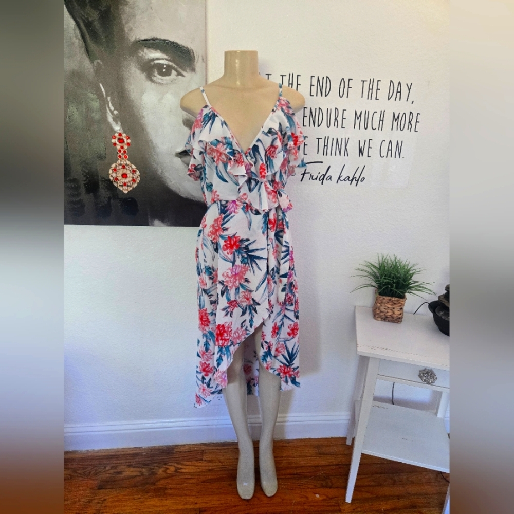 NWT New Look White Pink High Low Floral Sundress Size Medium